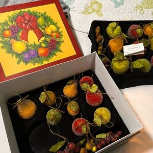Valerie Parr Hill decorative fruit ornaments NIB